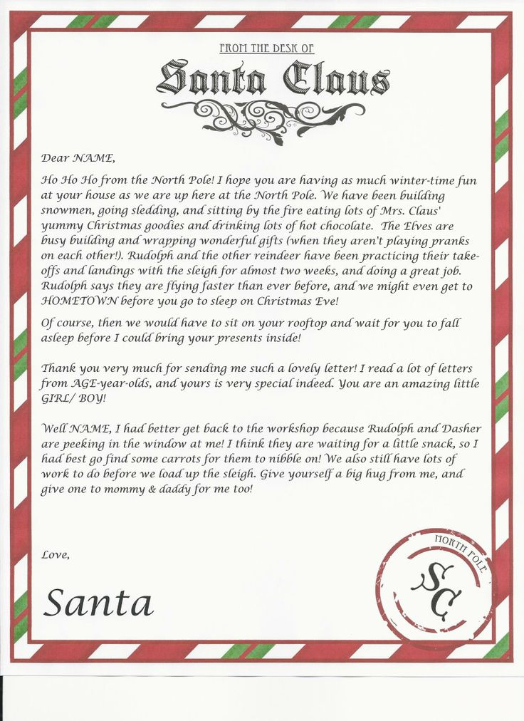 Letter From Santa On Official North Pole Stationary Santa Letter 