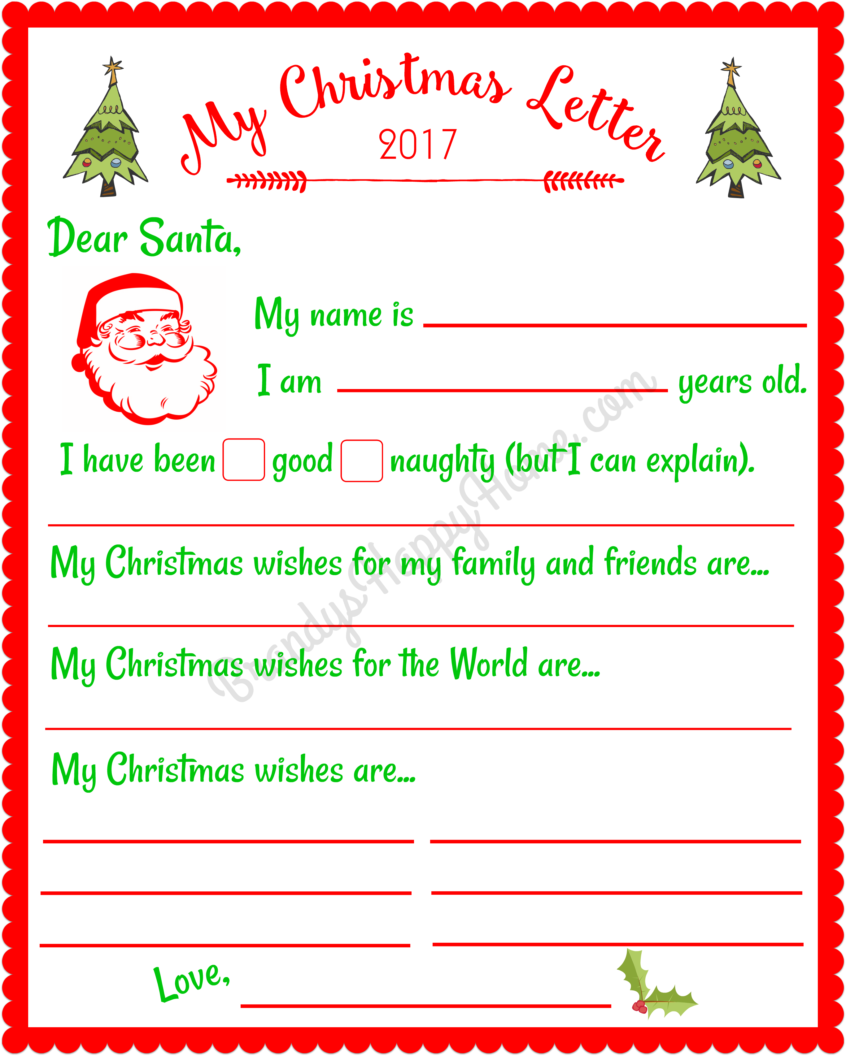 Santa Letter Template For Kids Dolls